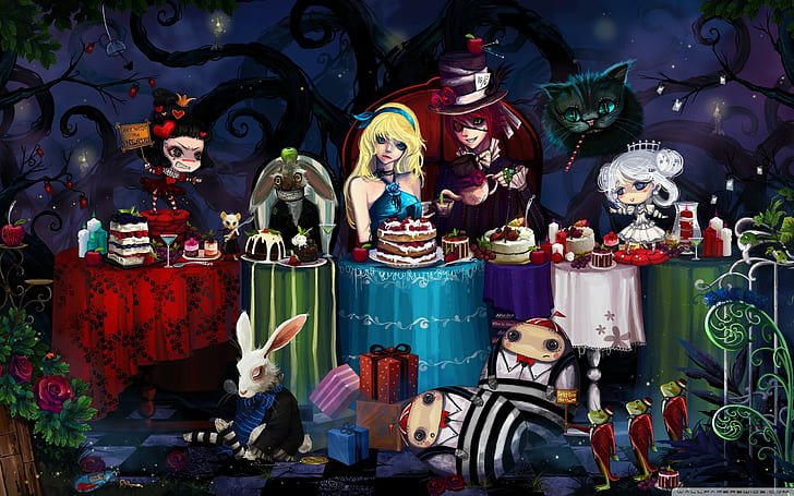 Alice in Wonderland Phone, the red quee, tweedledee, party, cheshire cat Free HD Wallpaper