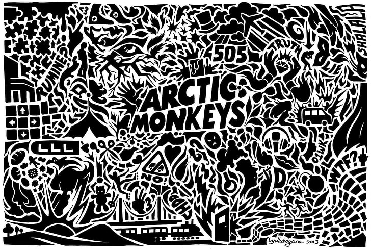 Arctic Monkeys Tattoo, black color, white color, graffiti, indoors Free HD Wallpaper