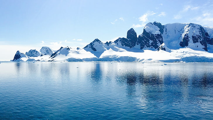 Arctic Sea Ice Levels, sky, frozen, ice, snowcapped mountain