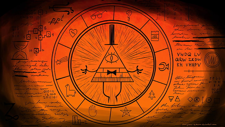 Bill Cipher Zodiac Wheel, remember reality is an illusion, brown, space, time