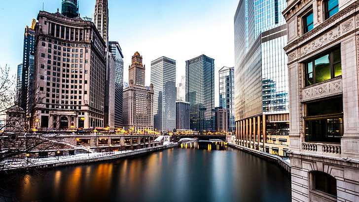 Chicago HD Winter, buildings, wrigley building, ctiyscape, usa