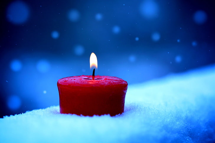 Christmas Window Candles, decoration, blue, focus on foreground, night Free HD Wallpaper