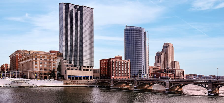 cityscape, michigan, financial district, river Free HD Wallpaper