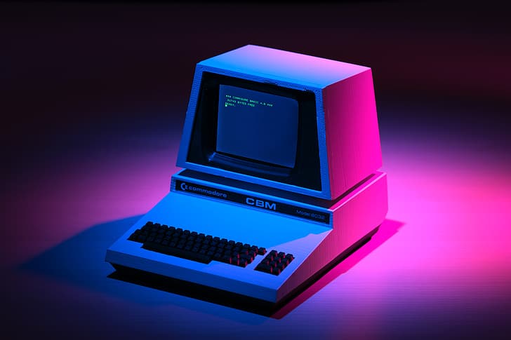 Dog HD, pink, blue, retrowave, computer Free HD Wallpaper