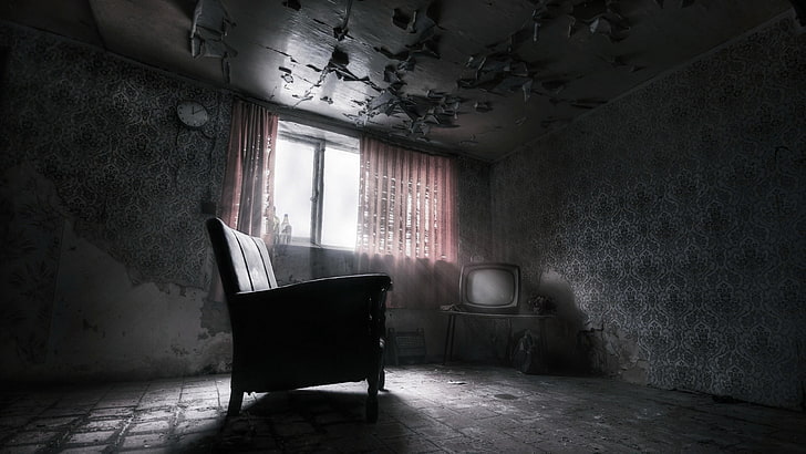 Empty Room, abandoned, black, light, bad condition Free HD Wallpaper