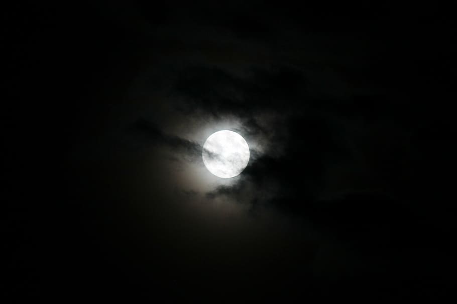 Full Moon Over Ocean, scenics  nature, white, astronomy, dramatic clouds