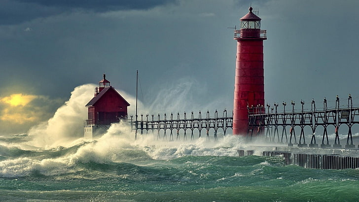 Grand Haven Lights, cloud  sky, sky, pollution, power