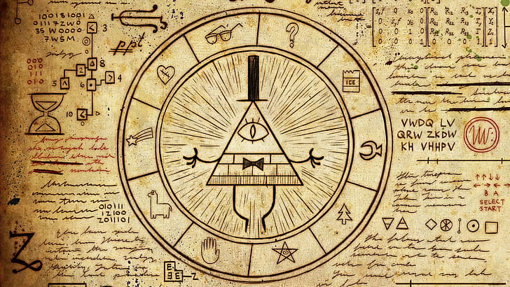 Gravity Falls Journal Bill Cipher, full frame, roman numeral, text, architecture Free HD Wallpaper