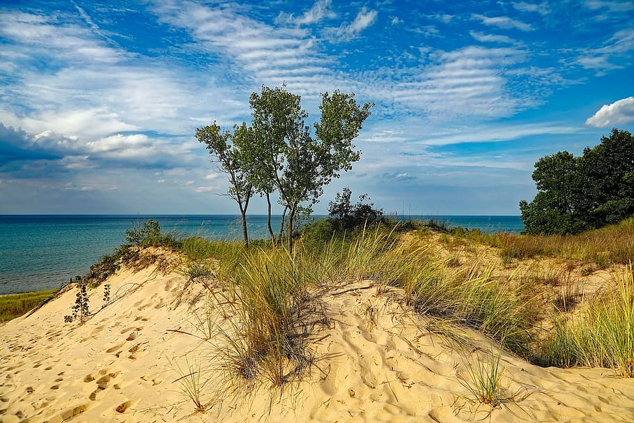 Lake Michigan Indiana Dunes, shoreline, vacation, sand, scenics  nature Free HD Wallpaper