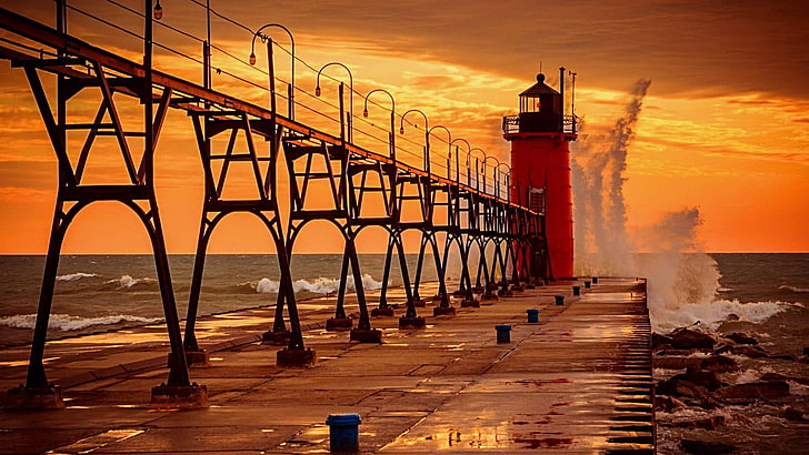 Lighthouses of Michigan, lighthouse, grand haven, united states, michigan Free HD Wallpaper