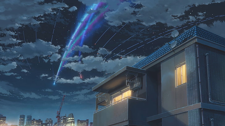 Makoto Shinkai HD, residential district, cloud  sky, kimi no na wa, building exterior Free HD Wallpaper