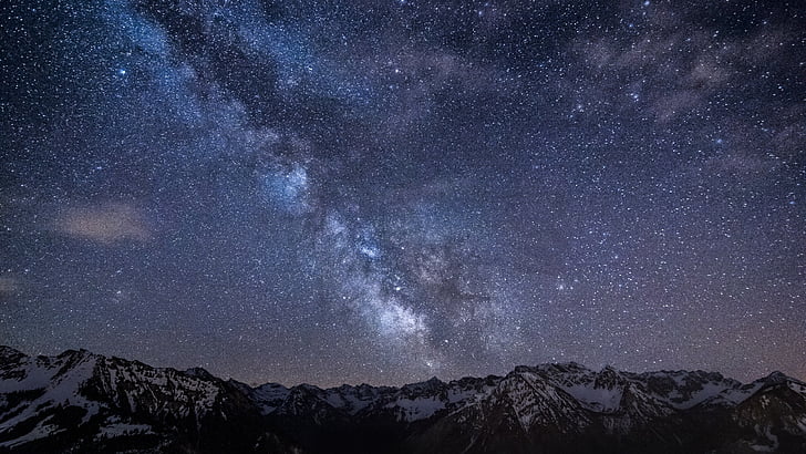 Milky Way, bad hindelang, germany, nebula, mountains Free HD Wallpaper