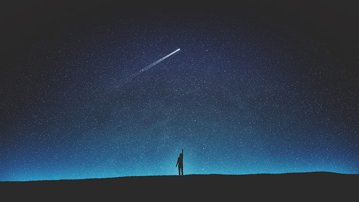 Night Sky with Stars Drawing, dark, silhouette, blue, night view Free HD Wallpaper