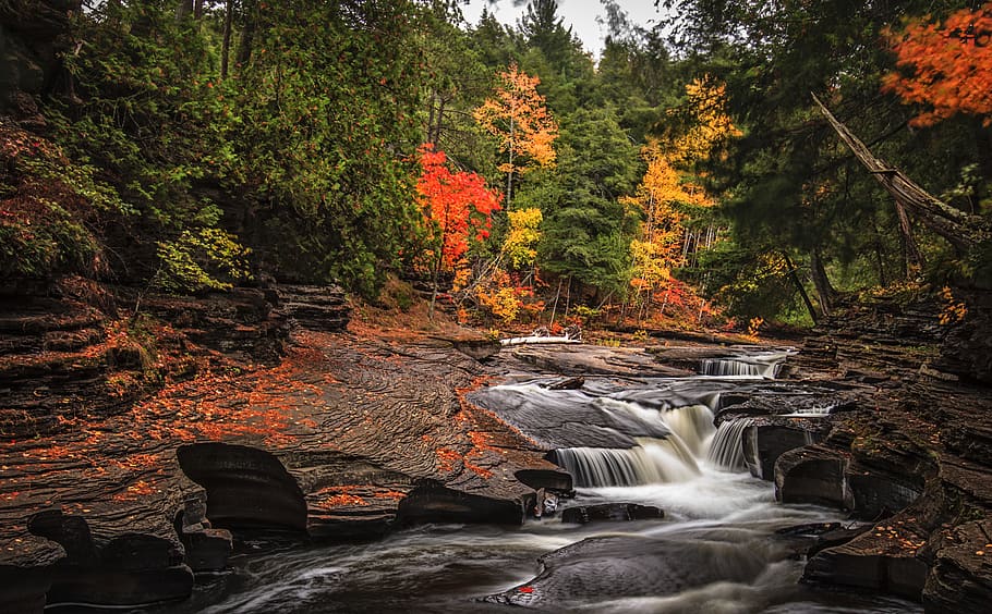 Oregon Waterfalls, upper michigan, rock, flowing water, beauty in nature Free HD Wallpaper