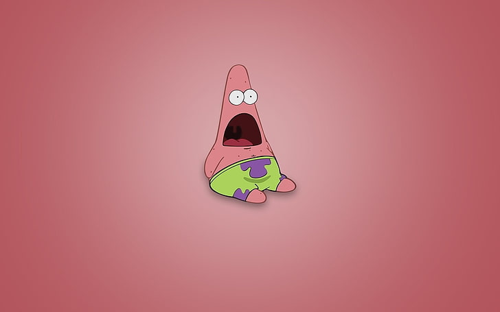 Patrick Star Smiling, red background, shape, cut out, pink background Free HD Wallpaper