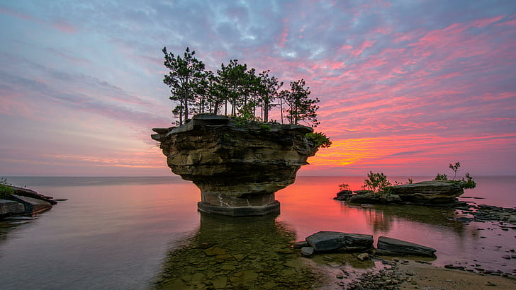 Port Austin Michigan Kayaking, tree, calm, rock, sky Free HD Wallpaper