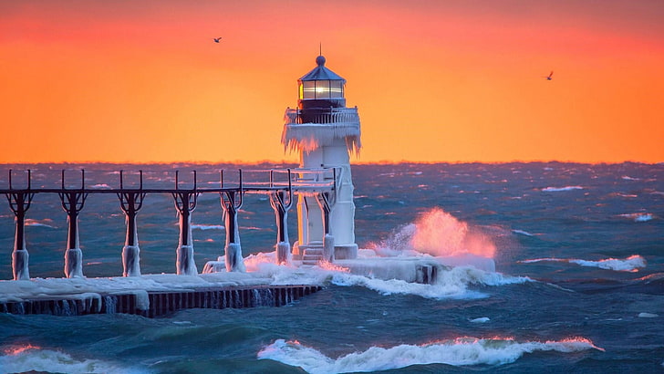 Saint Joseph Michigan, nature, orange sky, beauty in nature, sunset Free HD Wallpaper