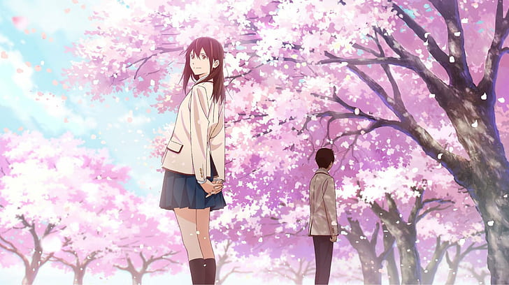 school uniform, smiling, cherry blossom, eat Free HD Wallpaper