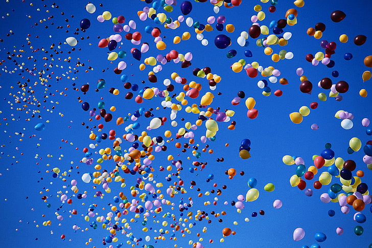 Sky Blue Balloons, sky, white, fun, lot Free HD Wallpaper