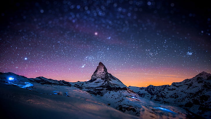 snow, night, freezing, mountain range Free HD Wallpaper