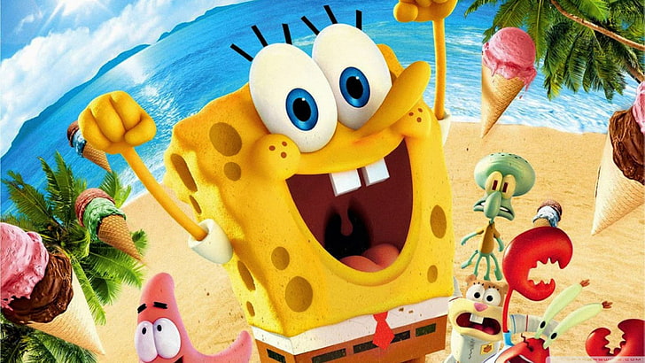 Spongebob Movie 1, text, plastic, spongebob squarepants, group of objects Free HD Wallpaper