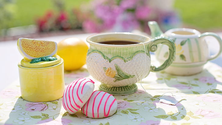 still life, ceramic, marshmallows, drink