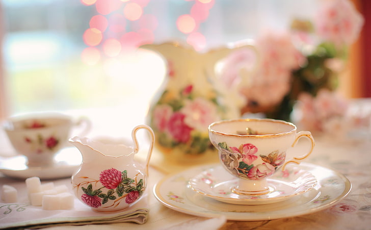 Tea Time Party, bokeh, tea cup, afternoon tea, hot drink Free HD Wallpaper