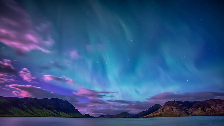 Winter Night Sky Northern Lights, night sky, darkness, polar lights, landscape Free HD Wallpaper