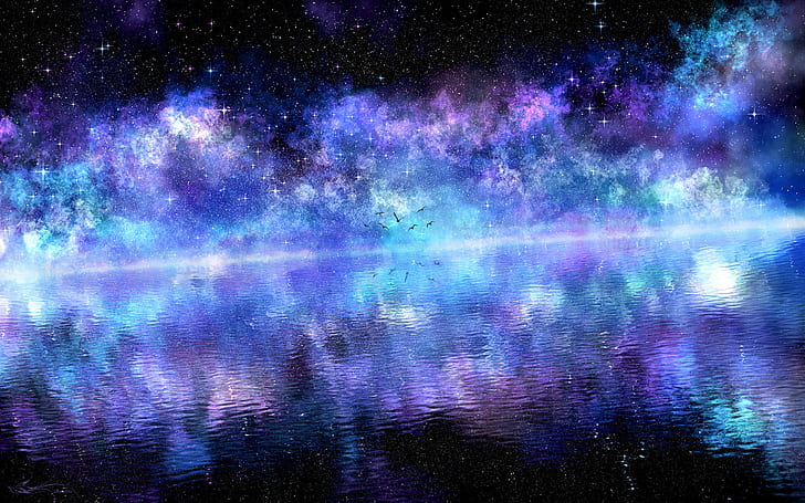 Aesthetic Icons, purple, shining, clouds, water Free HD Wallpaper