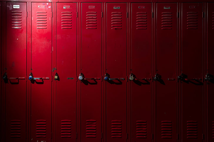 Black School Lockers, door, closed, full frame, in a row