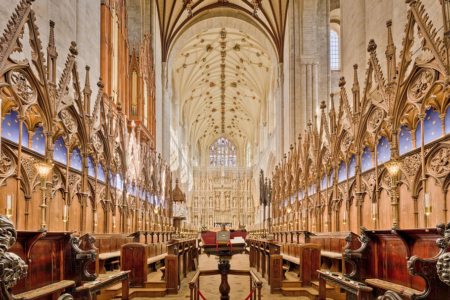 Choir Singing in Church, belief, aisle, in a row, architecture and art