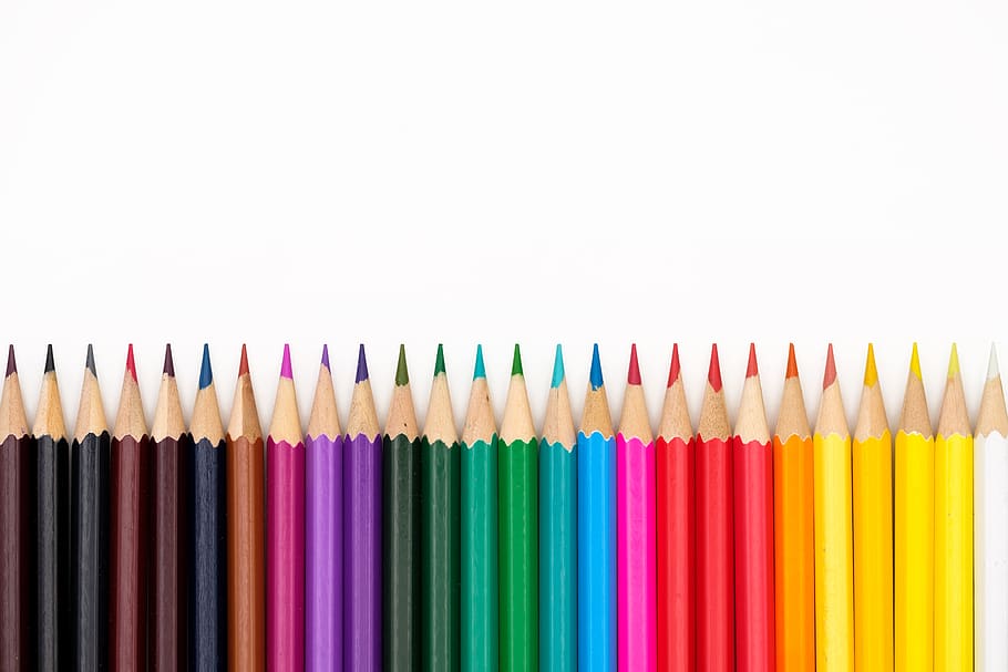 Crayon vs Colored Pencil, white background, still life, creativity, draw Free HD Wallpaper