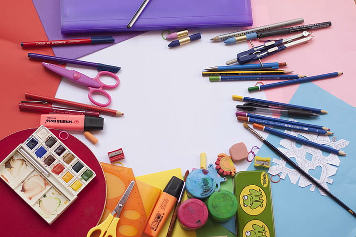 Drawing Supplies, multi colored, indoors, colored pencil, pencil Free HD Wallpaper