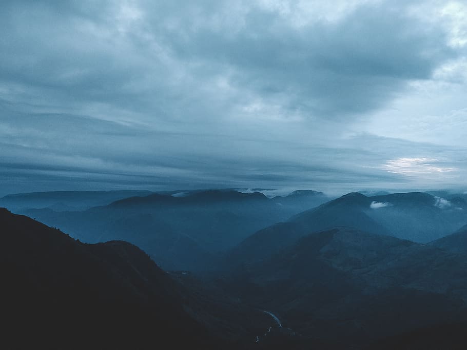 fog, river, mountain peak, environment