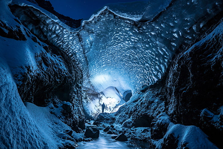 Glacial Cave, dark, blue, beauty in nature, solid Free HD Wallpaper