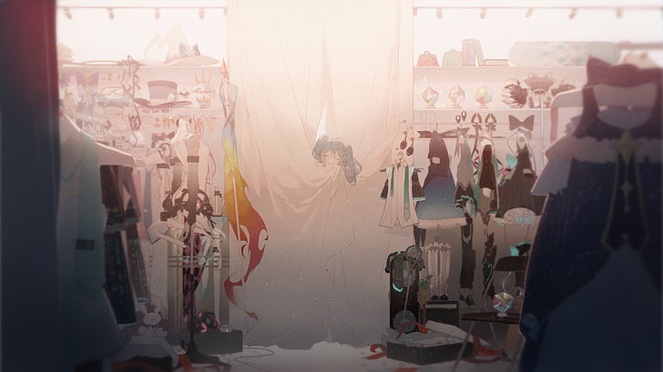 hatsune miku, glass  material, retail display, mirror Free HD Wallpaper