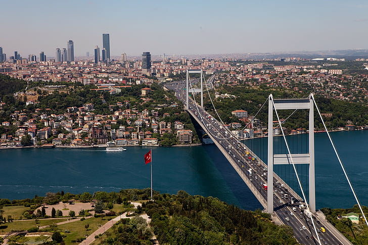 Istanbul City, turkey, istanbul, fatih sultan mehmet bridge, bosphorus Free HD Wallpaper