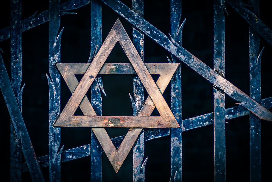 Jewish Star Colors, focus on foreground, day, concentration camp, barrack