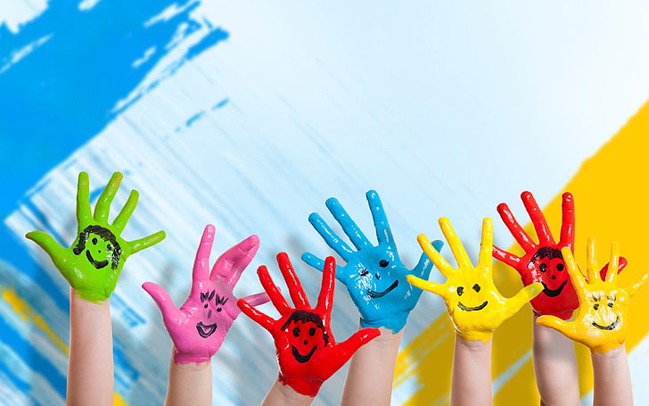 Kids Abstract, preschool building, human hand, blue, indoors Free HD Wallpaper