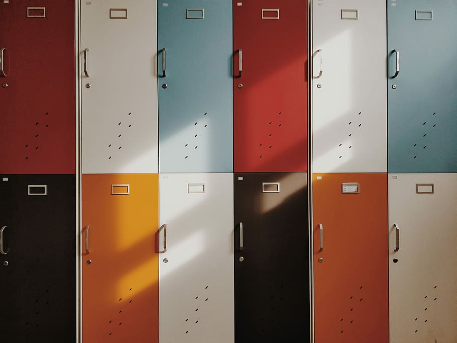 Lockers at School, no people, dressing room, protection, metal Free HD Wallpaper