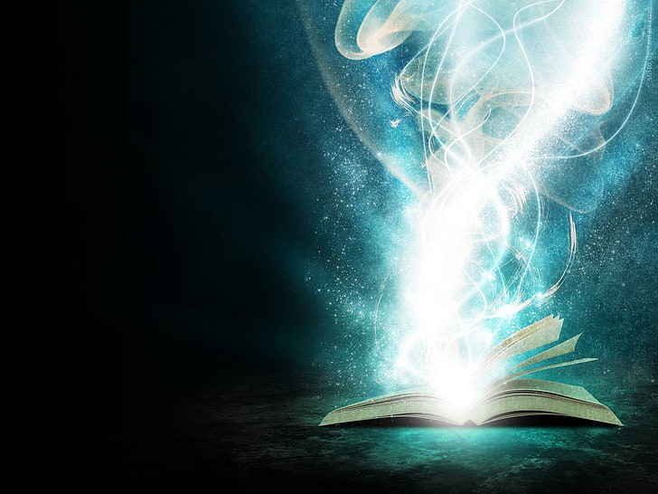 Magic Book Wizard, illuminated, fire, nature, lighting equipment Free HD Wallpaper