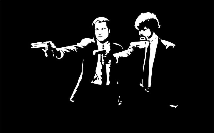 Negative Space Black and White, pulp fiction, black and white, the film Free HD Wallpaper