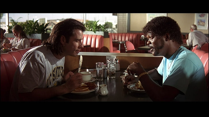 Pulp Fiction, john travolta, bar  drink establishment, refreshment, couple  relationship Free HD Wallpaper