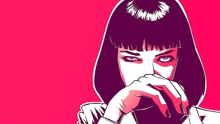 Pulp Fiction Silhouette, simple background, mia wallace, pulp fiction, uma thurman Free HD Wallpaper