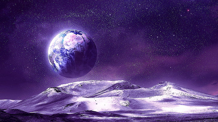 Purple Alien Planet, alien landscape, stars, earthlike, world Free HD Wallpaper