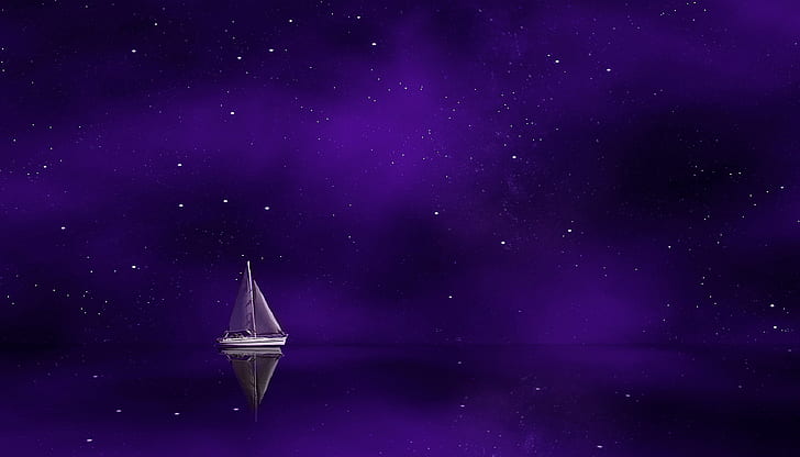 Sailing Boats with Spinnaker, starry sky, sailing ship, ocean, purple Free HD Wallpaper