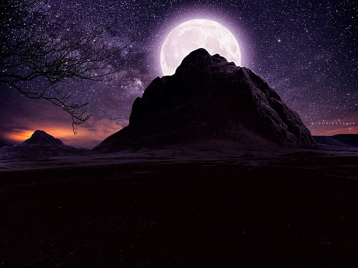 Snow Moon, night, galaxy, moon, sky Free HD Wallpaper