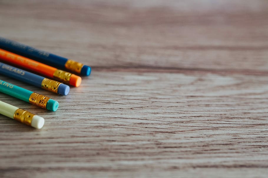 Spiral Notebook, closeup, colored pencil, multi colored, table