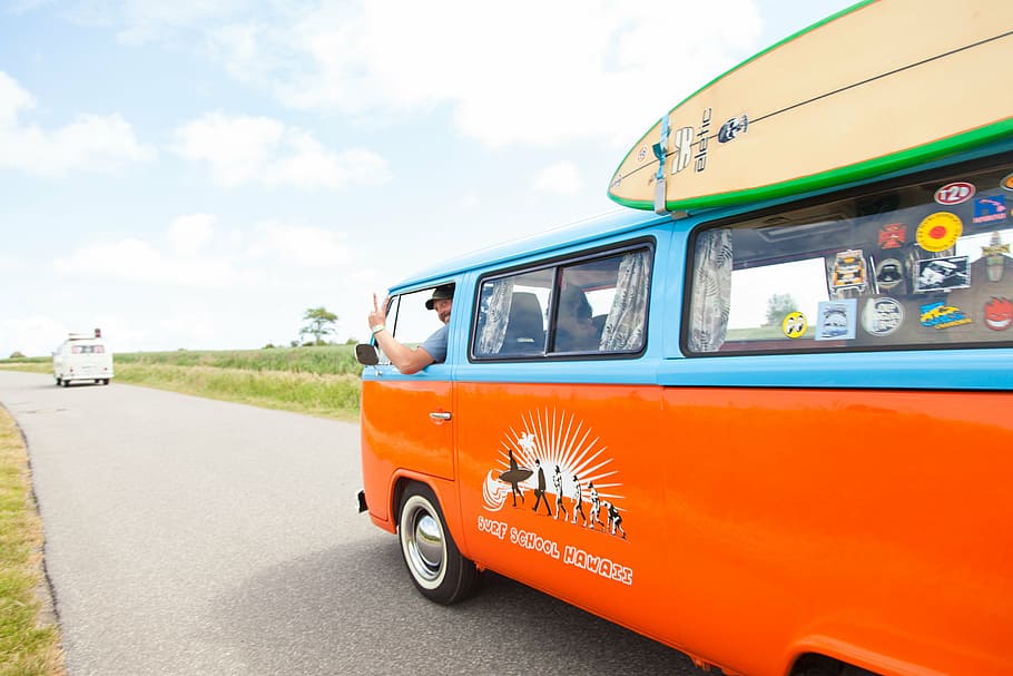 Volkswagen Panel Van, truck, sunset, water sports, locker