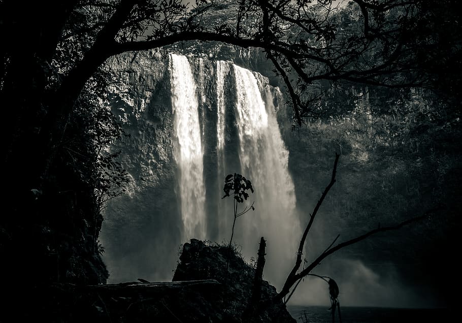 Wailua Falls Maui, no people, falls, black, plant Free HD Wallpaper